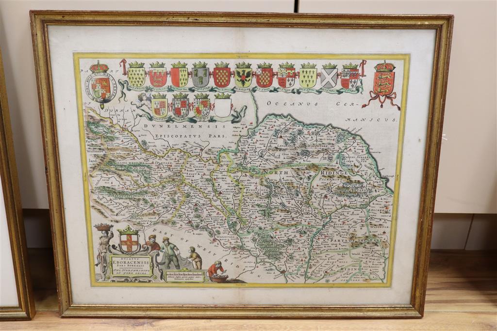 A Blaeu hand-coloured map, Ducatus Eboracensis Par Borealis: The North Riding of Yorkshire,